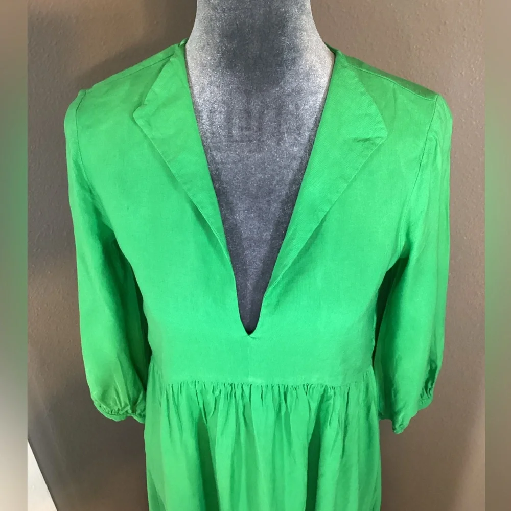 ZARA Tiered Green Maxi Linen Blend Dress Size S - Picture 7 of 10
